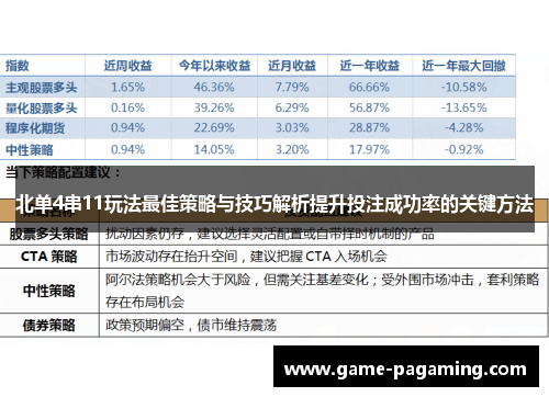 北单4串11玩法最佳策略与技巧解析提升投注成功率的关键方法